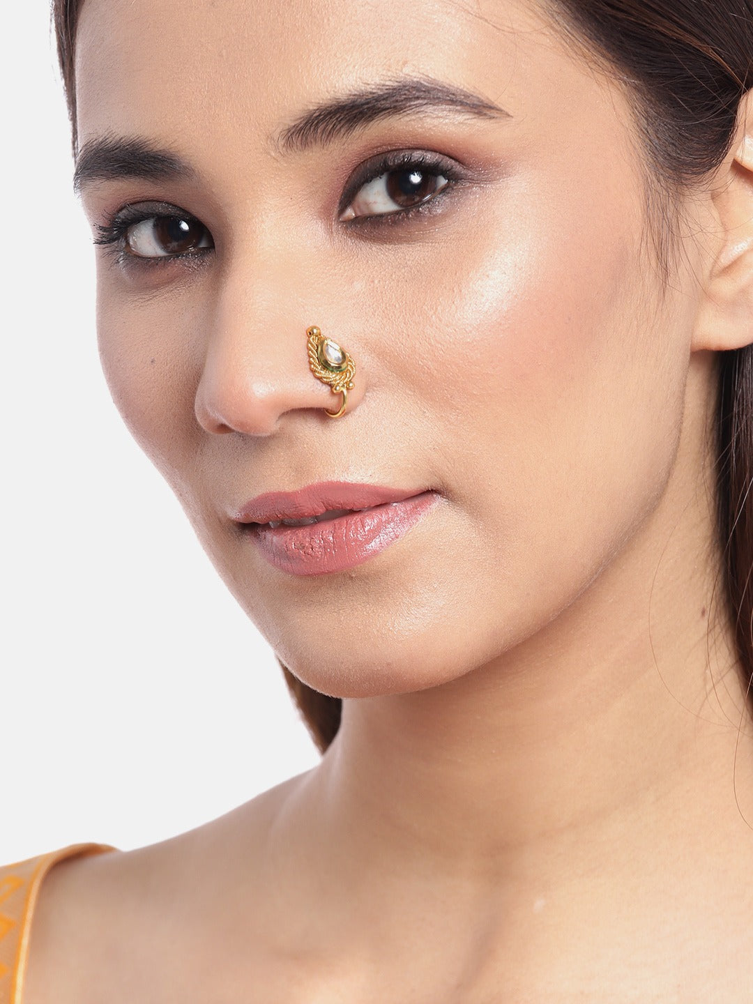 Set of 3 Gold-Toned Kundan Studded & Beaded Nose Pins