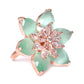 Sea Green Rose Gold-Plated AD-Studded Handcrafted Adjustable Floral Ring