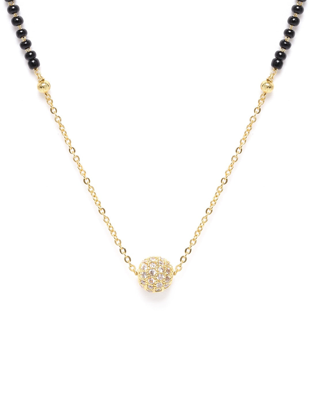 Black Gold-Plated AD-Studded & Beaded Mangalsutra