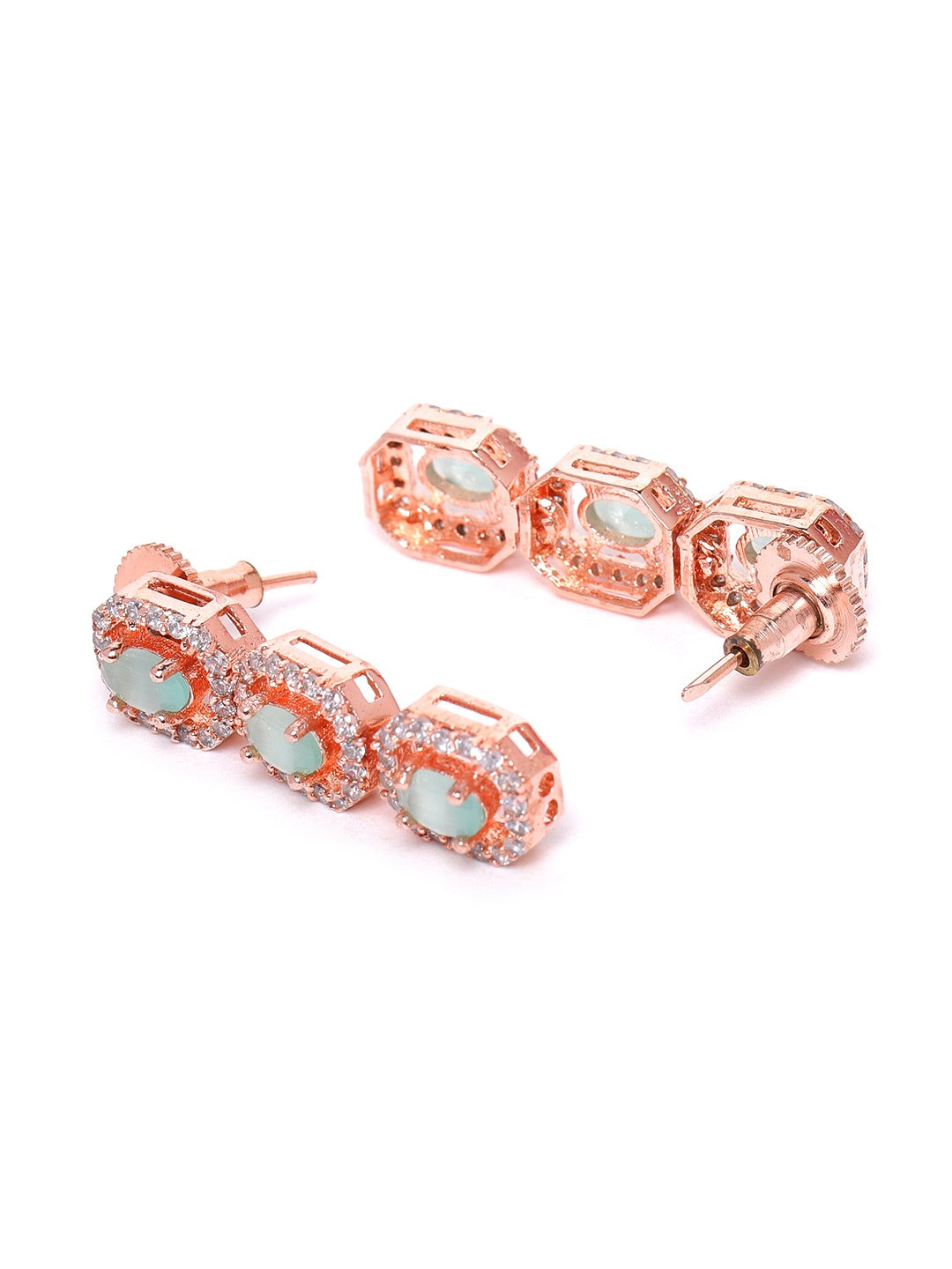 Sea green Rose Gold-Plated AD-Studded Handcrafted Jewellery Set