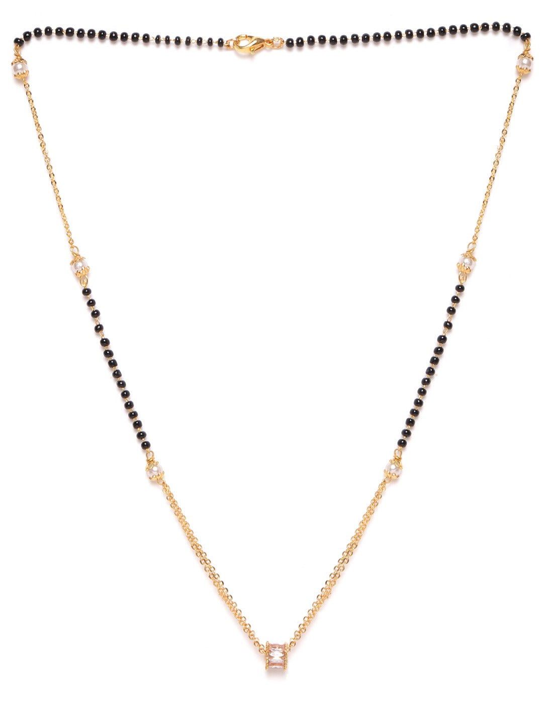 Black Gold-Plated Beaded & AD-Studded Mangalsutra