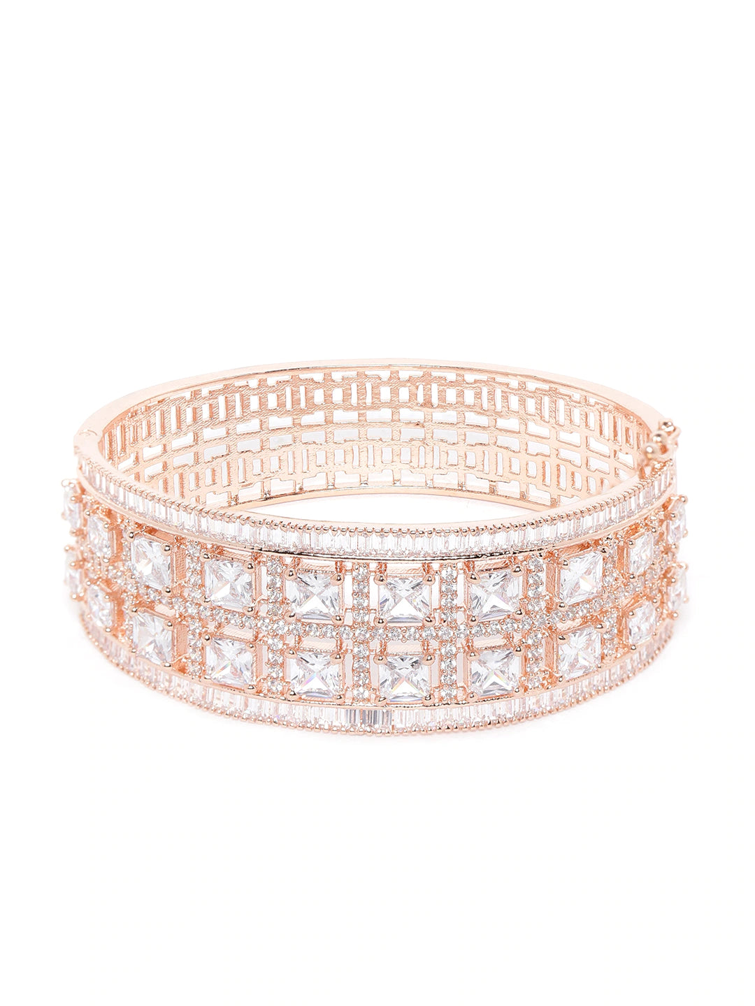 Rose Gold-Plated Handcrafted AD-Studded Bangle-Style Bracelet