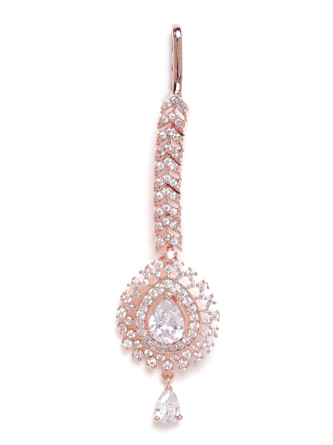 Rose Gold-Plated CZ Stone-Studded Handcrafted Maang Tika