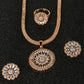 Gold-Plated American Diamond-Studded Floral Shaped Jewellery Set