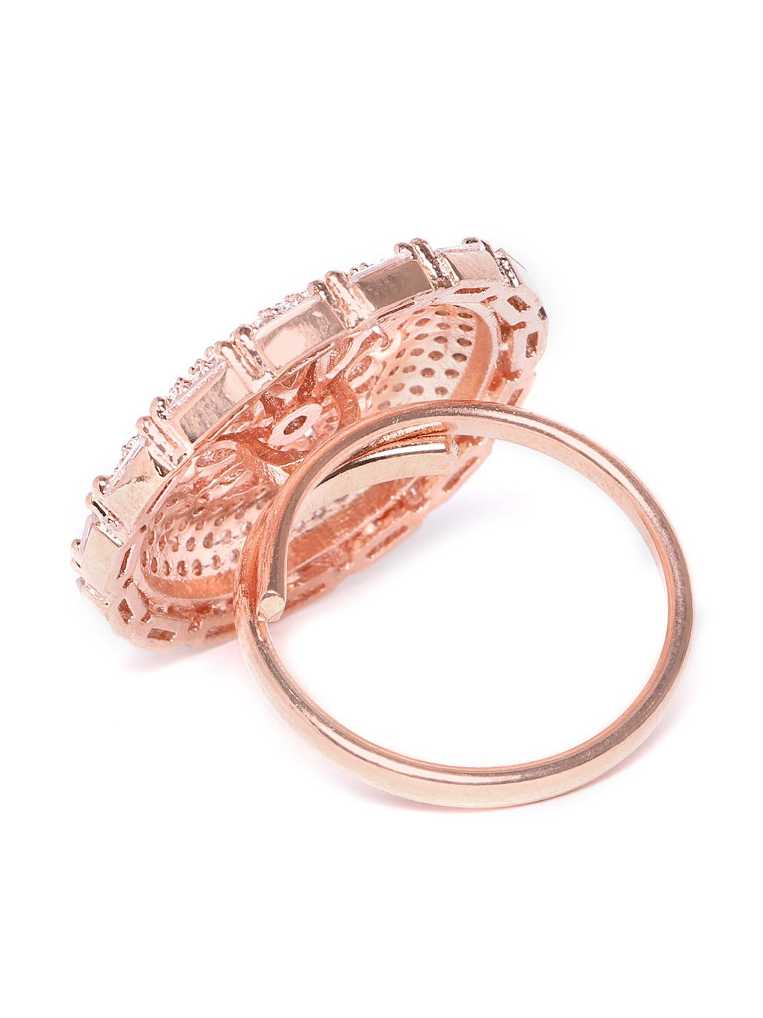 Rose Gold-Plated AD-Studded Handcrafted Adjustable Circular Finger Ring