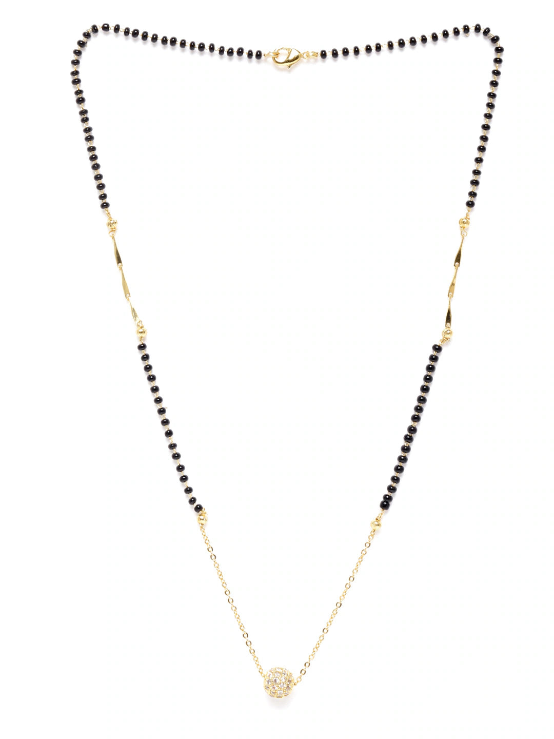 Black Gold-Plated AD-Studded & Beaded Mangalsutra