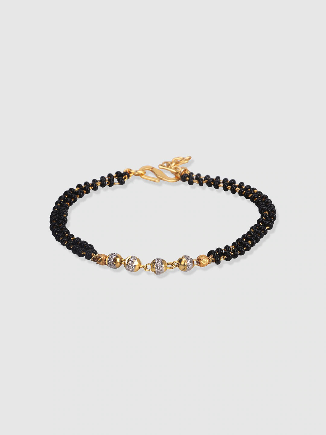 Women Gold-Toned & Black Handcrafted Mangalsutra Charm Bracelet