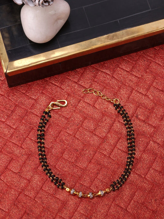 Women Gold-Toned & Black Handcrafted Mangalsutra Charm Bracelet