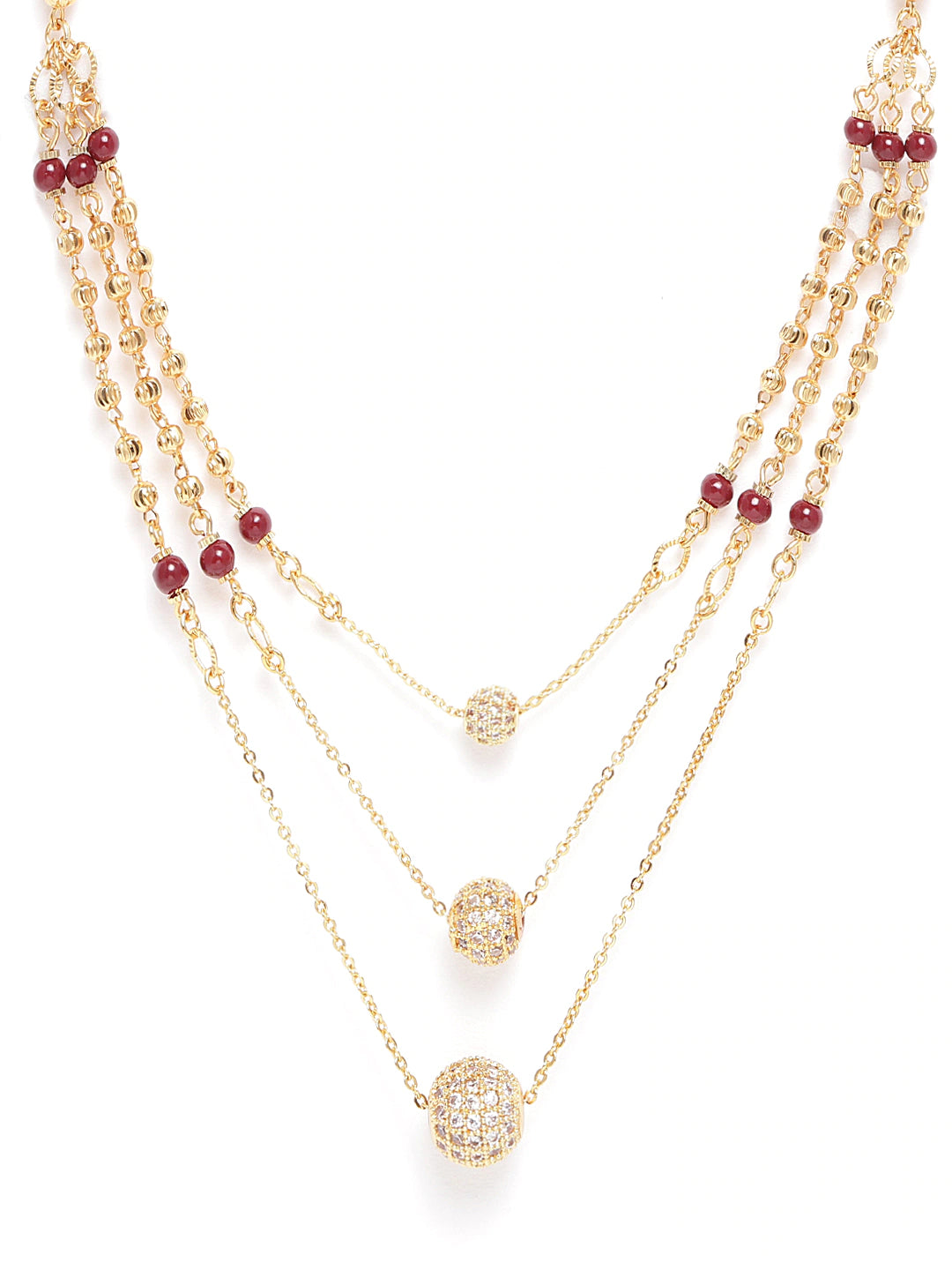 Maroon Gold-Plated AD-Studded Layered Mangalsutra