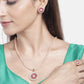 Pink Gold-Plated American Diamond-Studded Floral Shaped Jewellery Set
