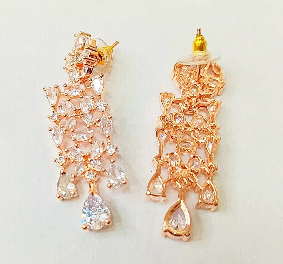 Rose Gold Plated Designer American Diamond Necklace Set