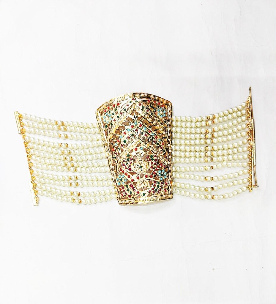 Golden White Jadau Hand Bracelet