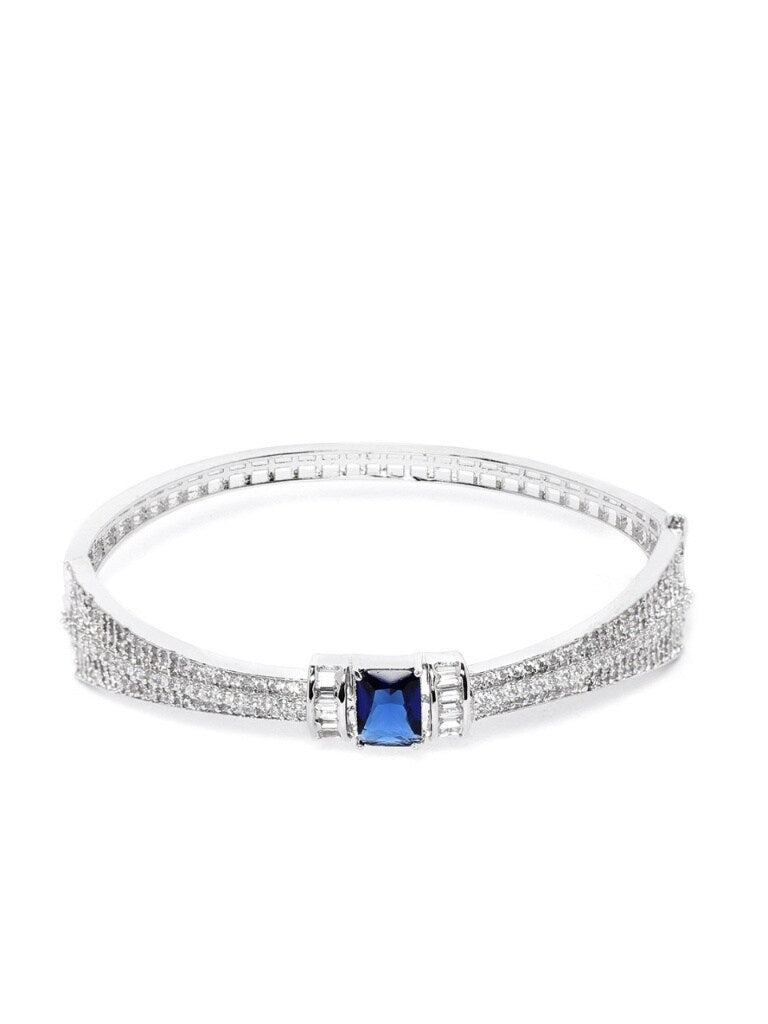 Blue Silver-Plated Handcrafted AD-Studded Bangle-Style Bracelet