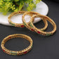 Set-4 Gold-Plated Red & Beige Stone-Studded Handcrafted Bangles