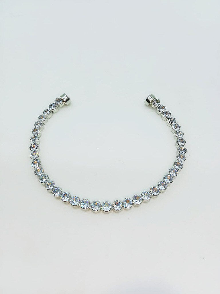 Silver American Diamond Studded Magnetic Bracelet