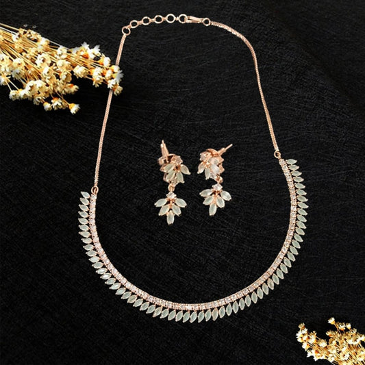Green Stone Studded American Diamond Necklace Set
