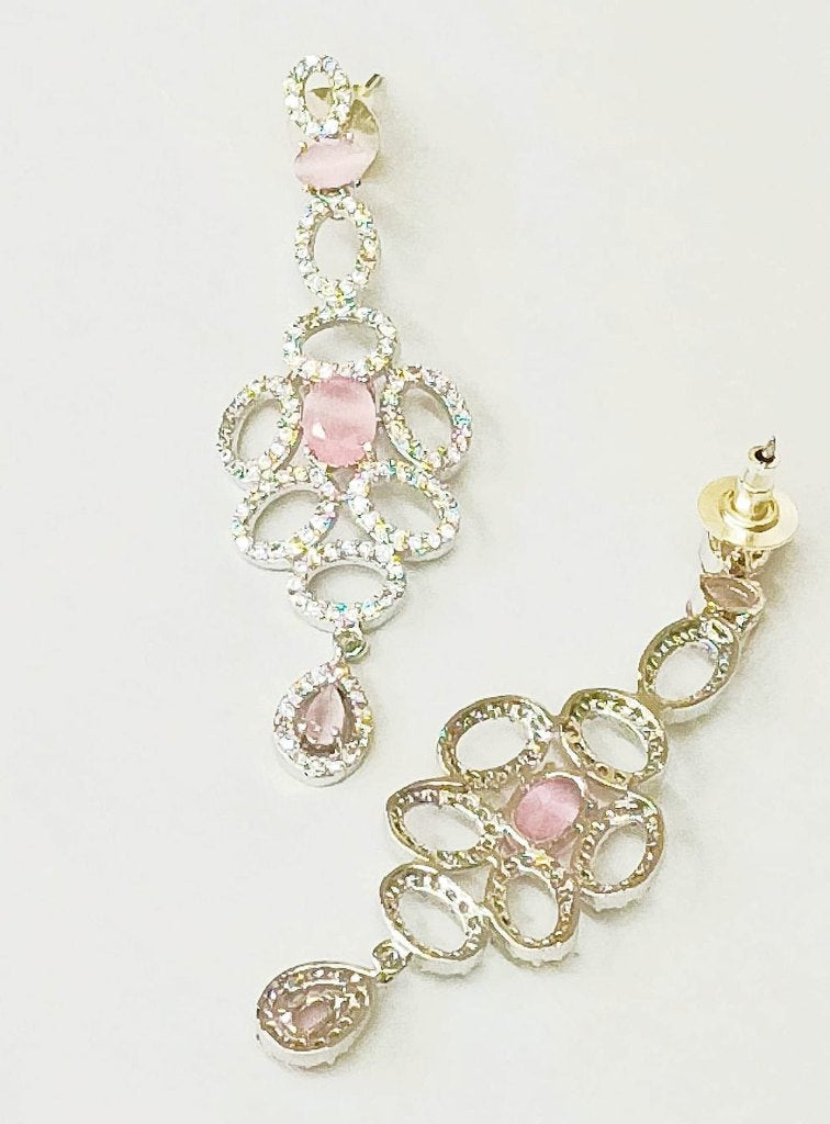 Pink Stone Studded American Diamond Necklace Set