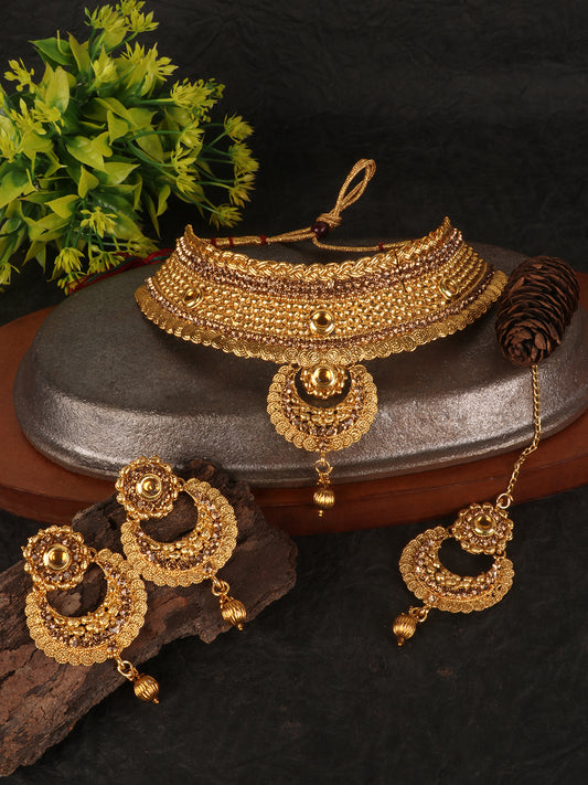 Gold-Plated Stone-Studded Traditional Bridal Jewellery Set
