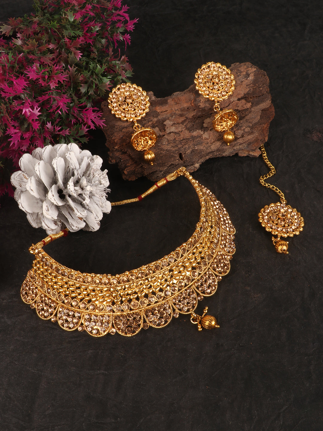 Gold Plated Bridal Stone Studded Jewellery Set