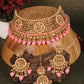 Pink & Gold-Plated Floral Stone Studded Jewellery Set