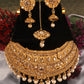 Gold Plated Stone Studded Choker Set with Chandbali Shape Earring & Maangtika