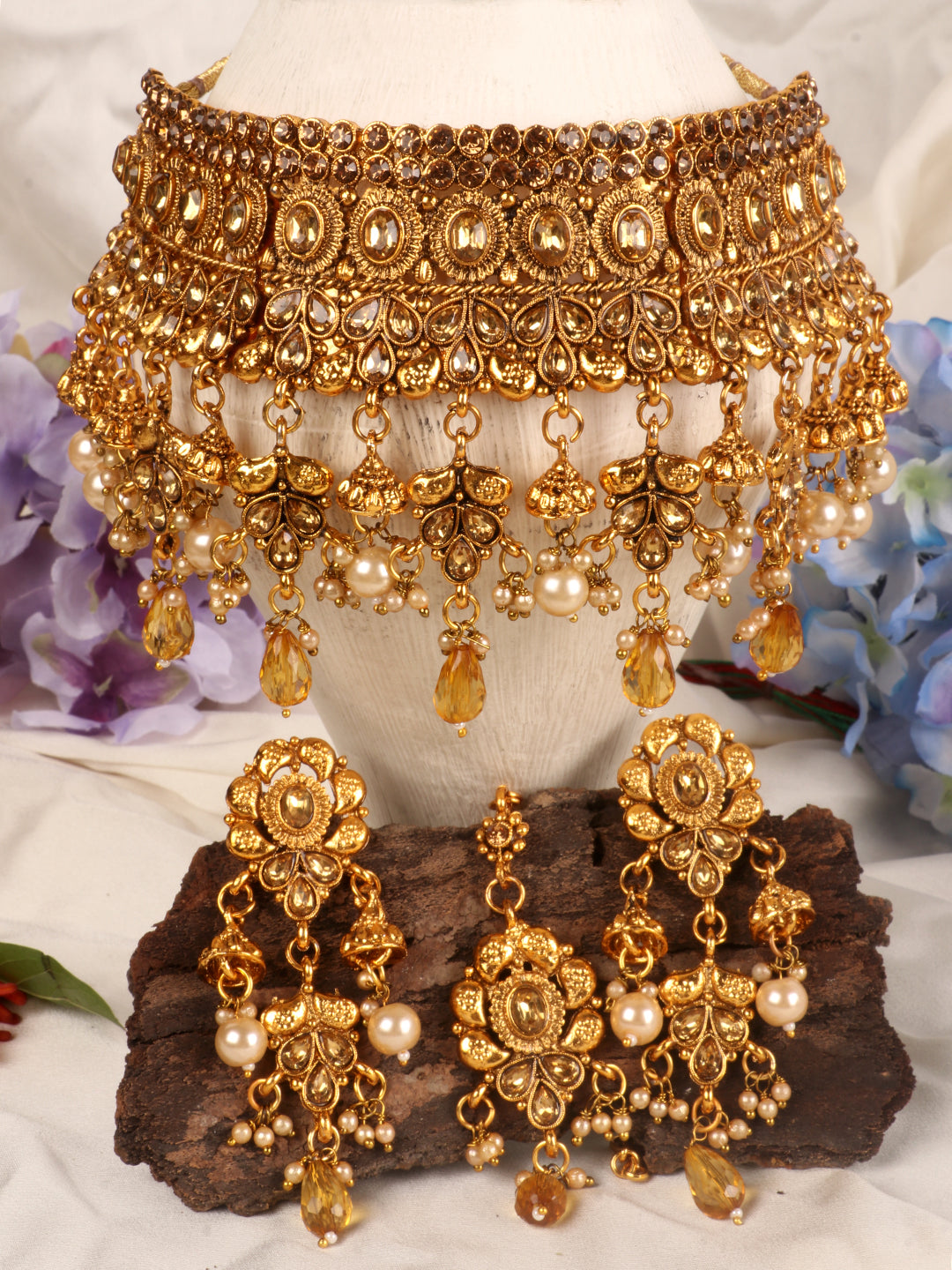 Gold Plated Bridal Stone Studded Jewellery Set