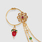 Gold-Plated Green & Red Kundan Stone-Studded & Beaded Nosering