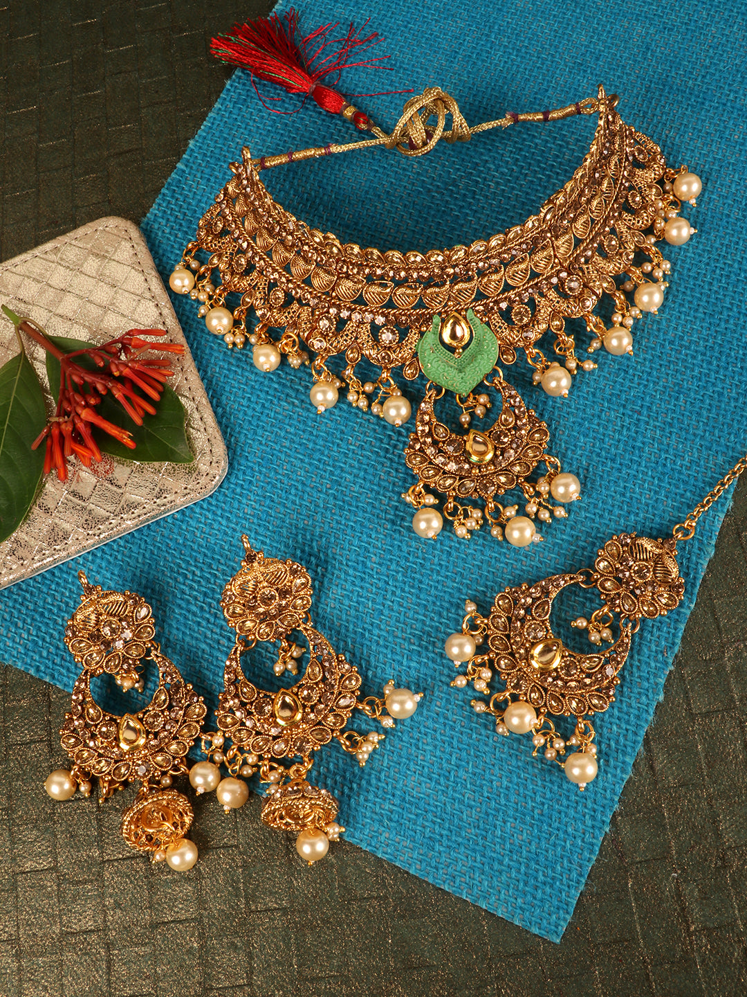 Gold-Plated Kundan-Studded Traditional Bridal Jewellery Set