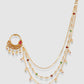 Gold-Plated White Kundan Stone-Studded & Beaded Vilandi Chain Nosering