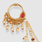 Gold-Plated White Kundan Stone-Studded & Beaded Vilandi Chain Nosering