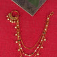 Gold-Plated White Kundan Stone-Studded & Beaded Vilandi Chain Nosering