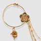 Gold-Plated Beige Kundan & Ruby-Studded Handcrafted Chained Nose Ring
