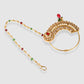 Gold-Plated White & Red Kundan Stone-Studded & Beaded Chained Nose Ring