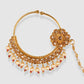 Gold-Plated & Beige Faux Kempu Ruby & Kundan-Studded Handcrafted Vilandi Nose Ring