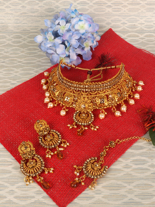 Gold-Plated Stone-Studded Traditional Bridal Jewellery Set