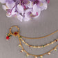 Red & Green Gold-Plated Handcrafted Stone and Pearl-Studded Chained Nose Ring
