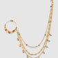 Gold-Plated Green & Red Stone-Studded & Pearl Beaded Vilandi Chained Nosering
