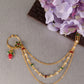 Gold-Plated Red & Green Pearl Studded Chained Nose Ring