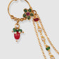 Gold-Plated Red & Green Pearl Studded Chained Nose Ring
