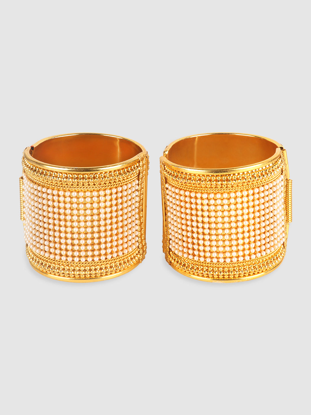 Women Set Of 2 Gold-Plated & White Pearls Cuff Bracelet