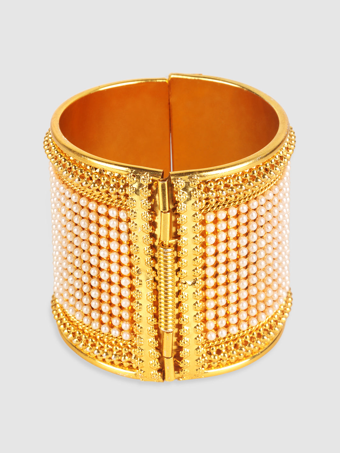 Women Set Of 2 Gold-Plated & White Pearls Cuff Bracelet