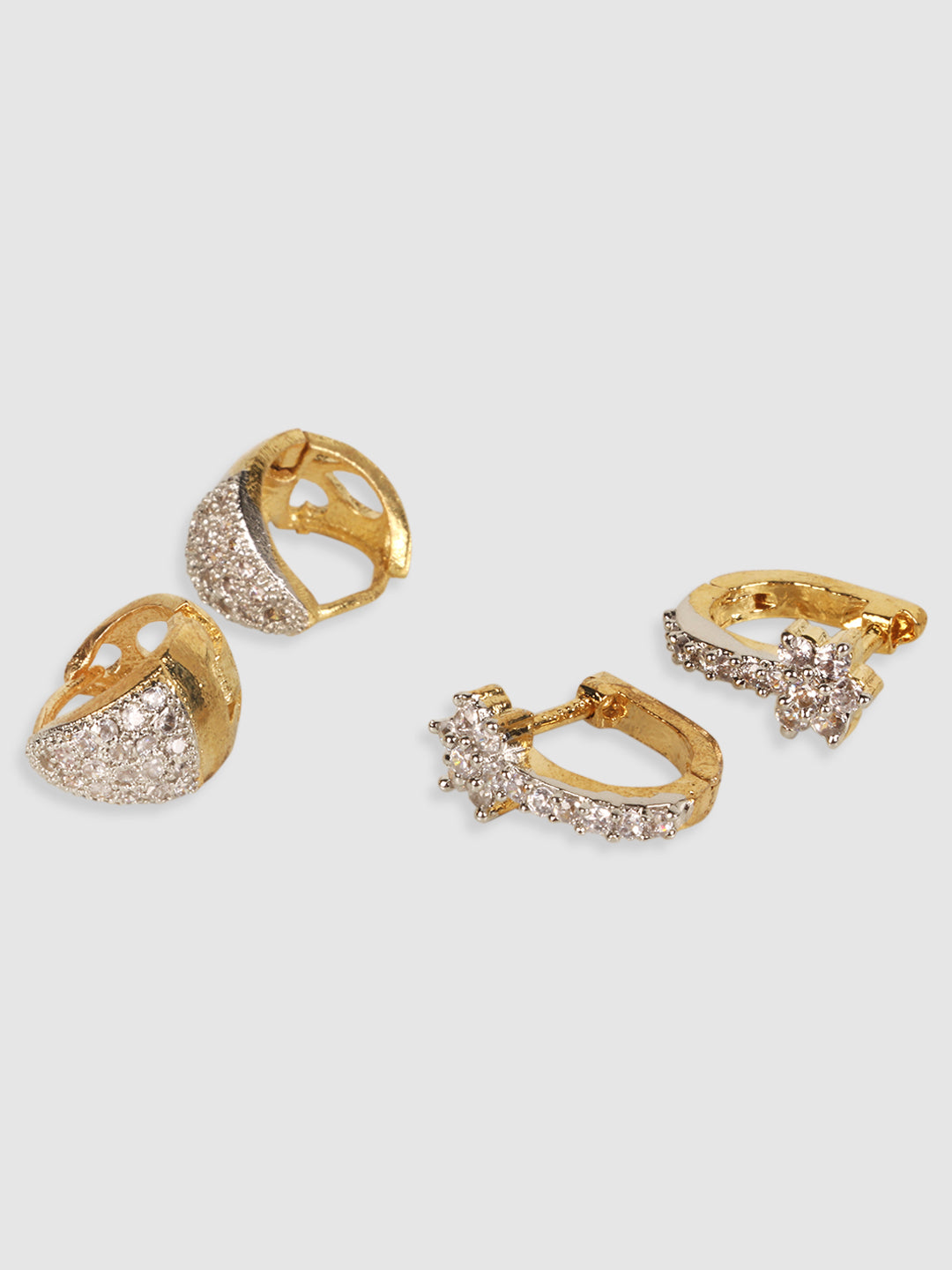 Set of 2 White & Gold-Plated Floral Hoop Earrings