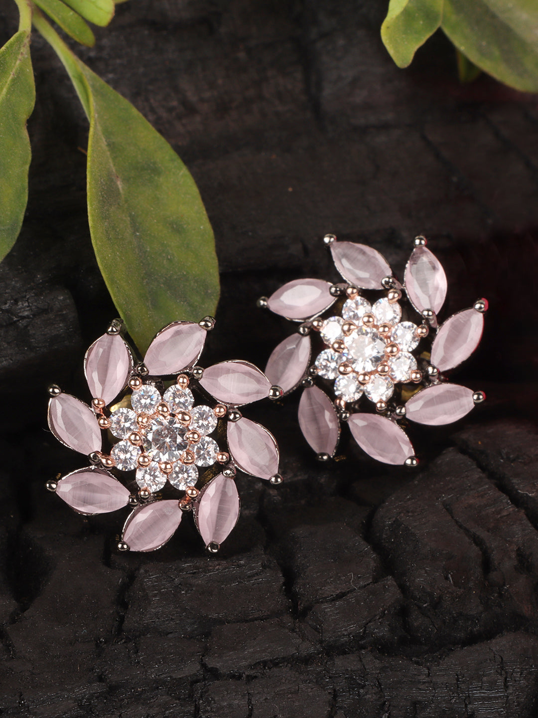 Pink Floral Designer Earrings Set