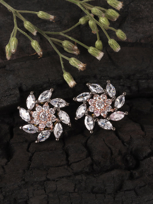 Copper and White Floral Studs Earrings
