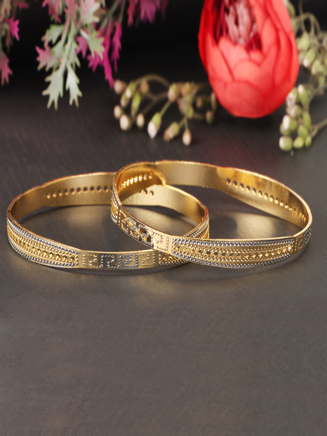 Set Of 2 Gold-Plated Stone-Studded Bangles