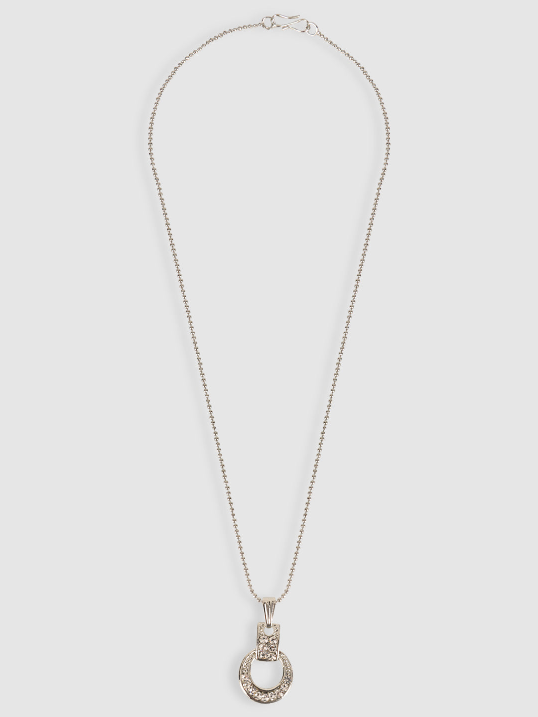 Rhodium-Plated Silver-Toned Studded Pendant With Chain
