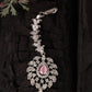 Silver-Plated Pink American Diamond Diamond Studded Maangtika