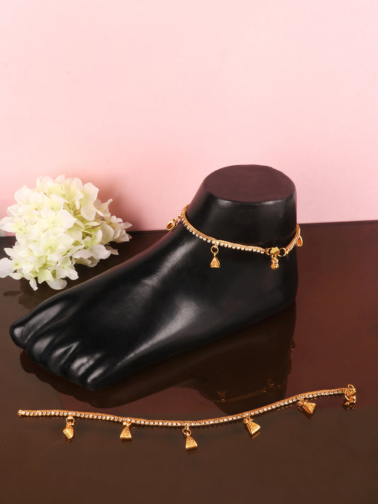 Women Stylish Partywear Sleek Gold Plated Stone Studded Designer Anklet