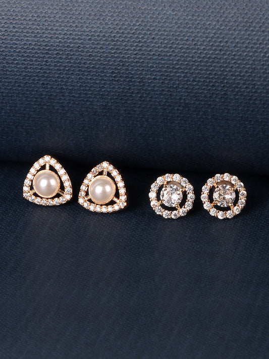 Set f 2 Rose Gold Plated Stud Earrings Set