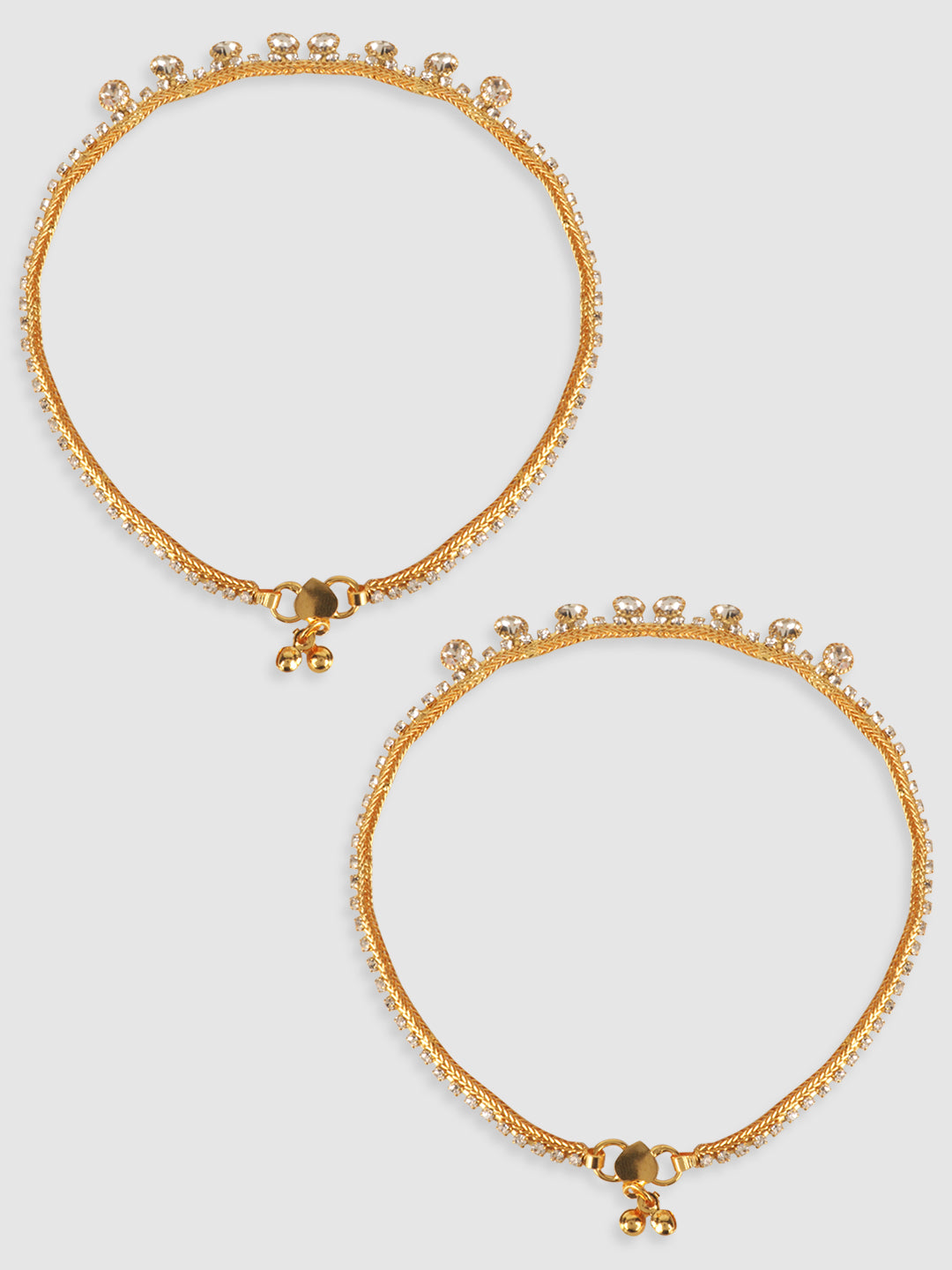 Set of 2 Gold-Plated White Stone-Studded Handcrafted Anklets